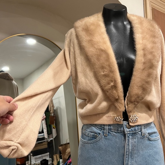 Cardigan Sweater, Cashmere w/ real fur collar - Picture 2 of 6